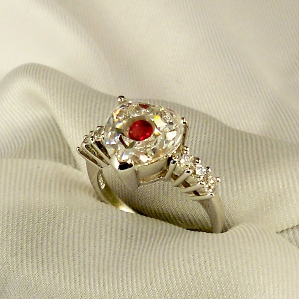 New Ruby Red Inside Heart Cubic Zirconias Silver … - image 1